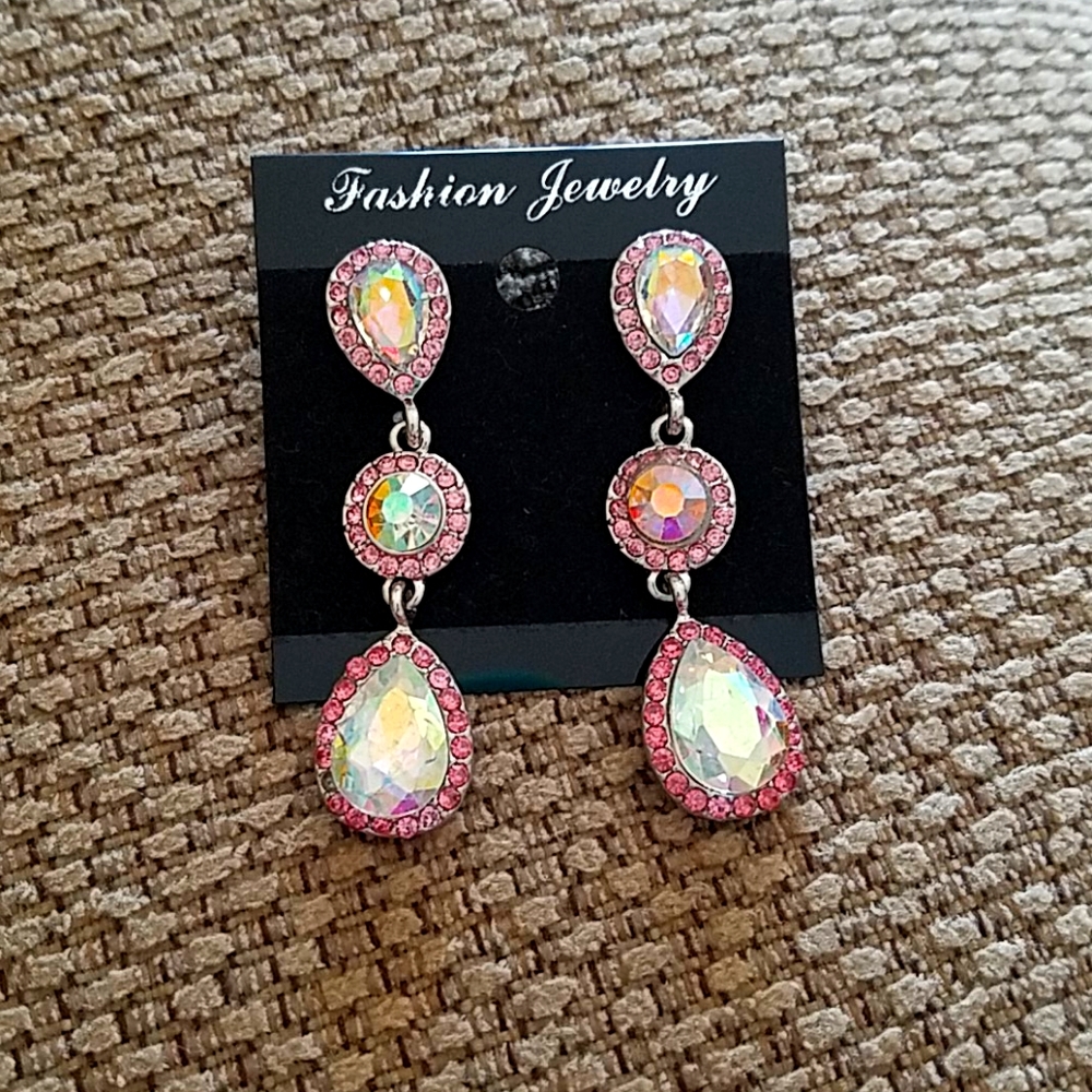 AB Crystal with pink Stone Earrings